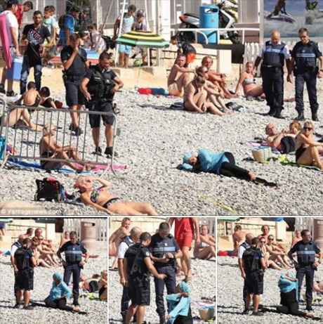 الشرطة تلاحق البوركيني على شواطئ فرنسا (الصورة من صفحة الزميل محمد وموسي)